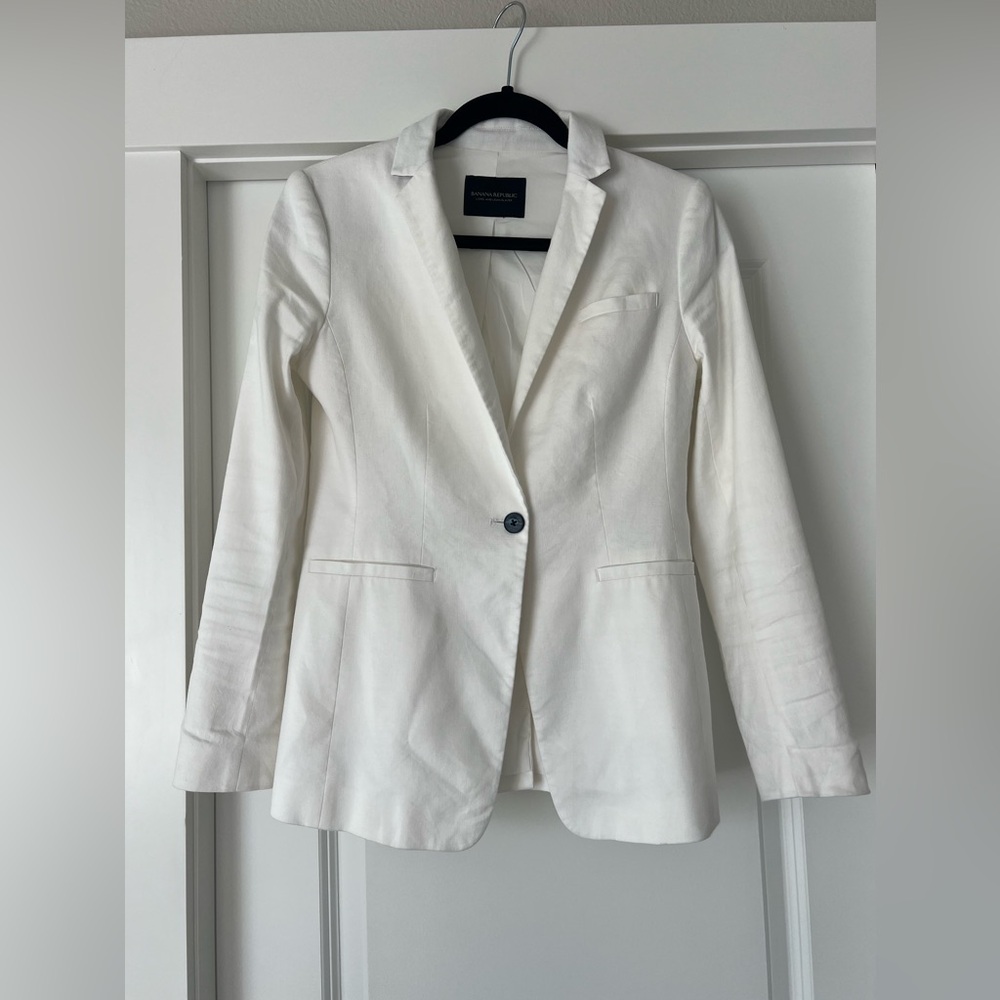 Banana Republic White Linen Blend Blazer Size 0